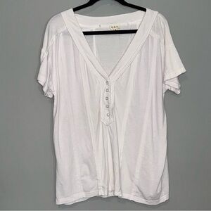 POL Pale Pink Ribbed Henley V-Neck Short‎ Sleeve Top Womens Size Small